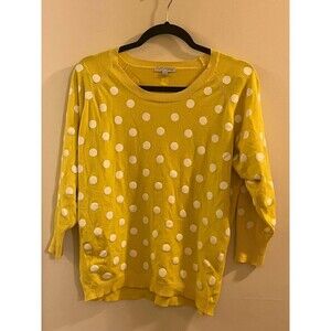 Larsen Gray Pullover Sweater Women's Size Large Yellow Polka Dot Long Sleeve